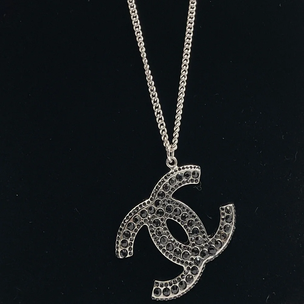 Chanel Silver and Black Rhinestone Pendant Necklace - Picture 5 of 12
